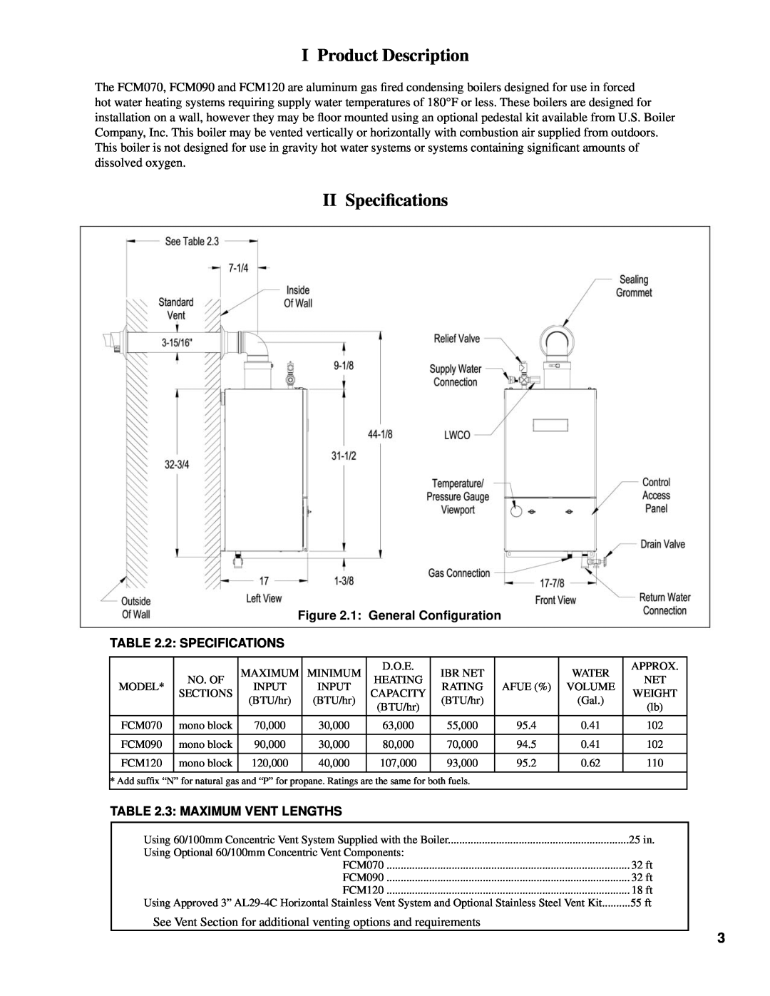 Burnham 101008-01R1-2/07 manual I Product Description, II Speciﬁcations, 1 General Conﬁguration, 2 SPECIFICATIONS 
