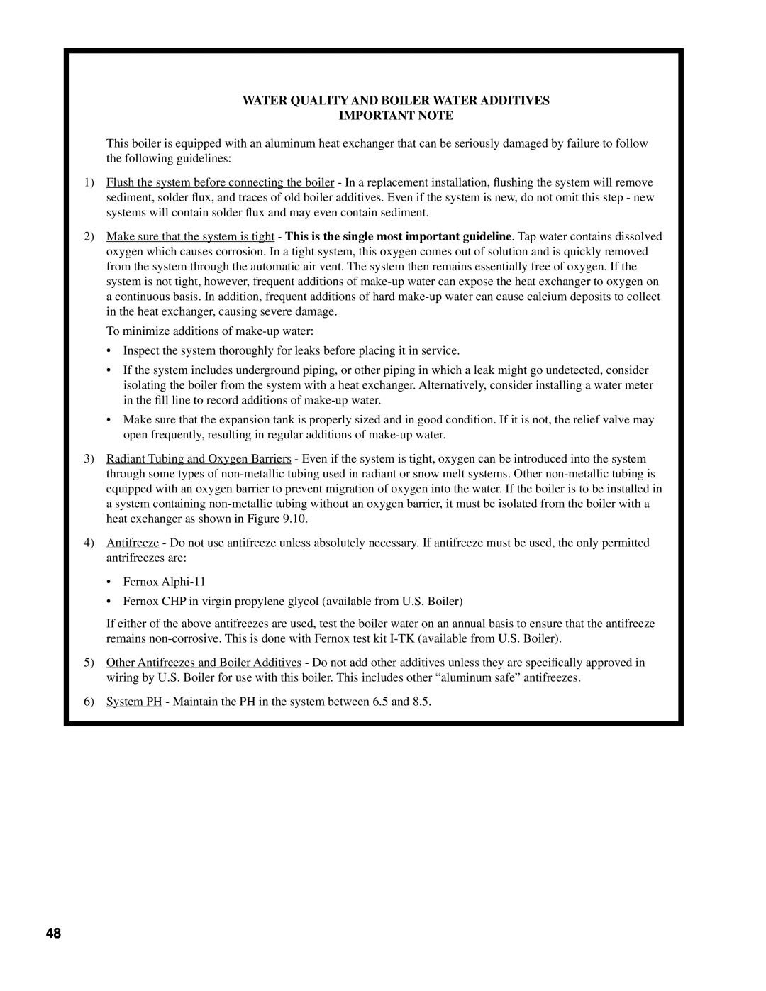Burnham 101008-01R1-2/07 manual Water Quality And Boiler Water Additives, Important Note 