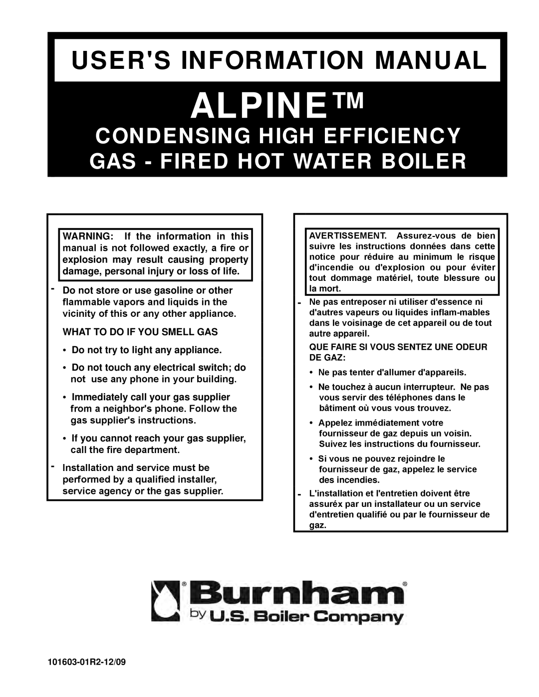 Burnham 101603-01R2-12/09 manual Alpine 