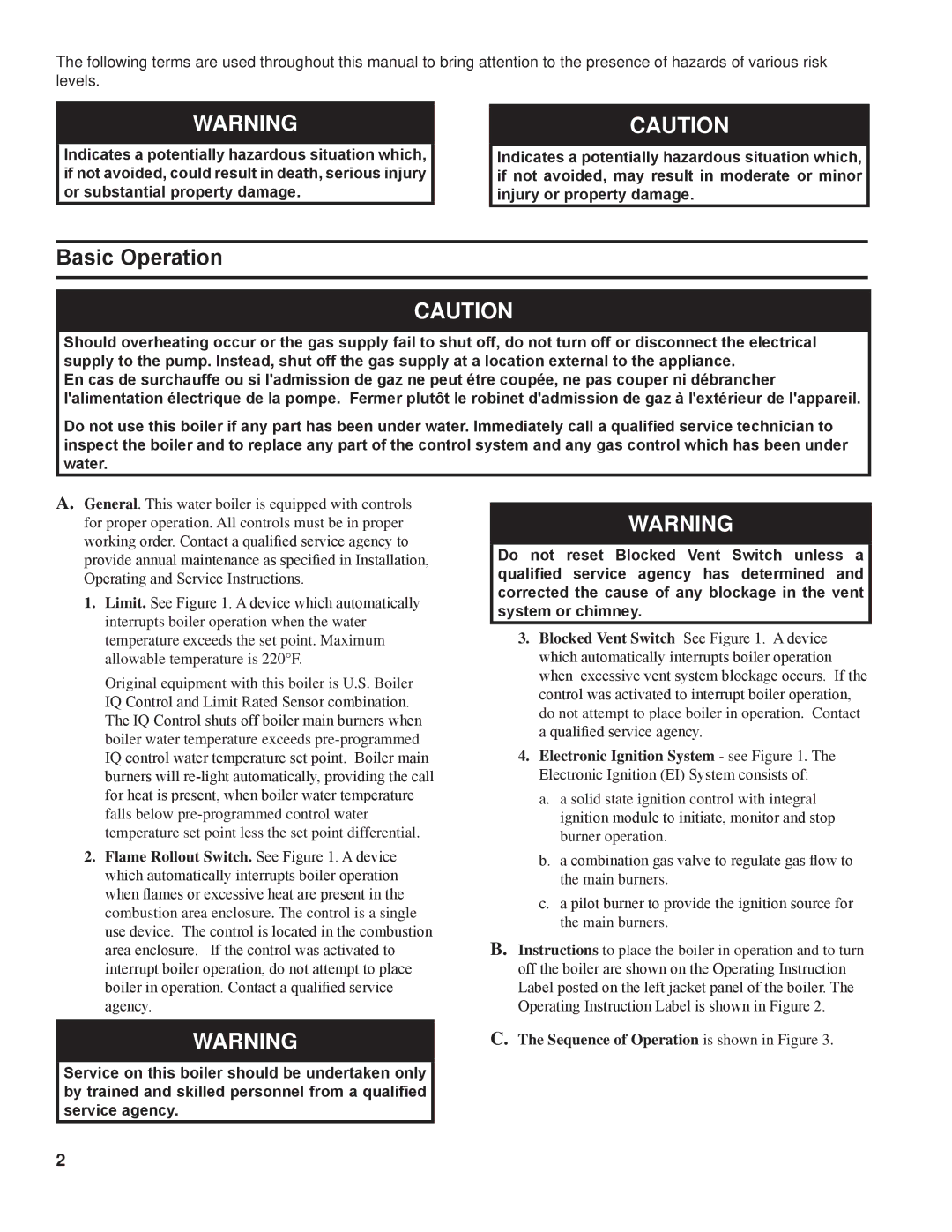 Burnham 1099-01R1-/10 manual Basic Operation, Electronic Ignition System see, Sequence of Operation is shown in Figure 