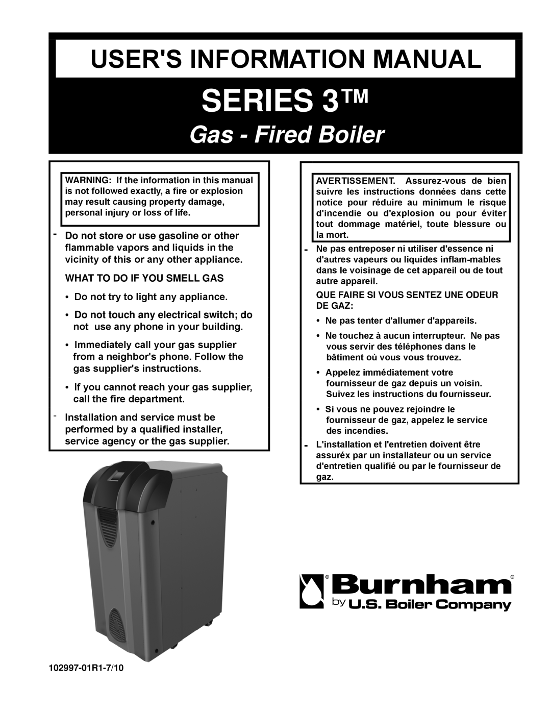 Burnham 1099-01R1-/10 manual Series , Users Information Manual, Gas - Fired Boiler 