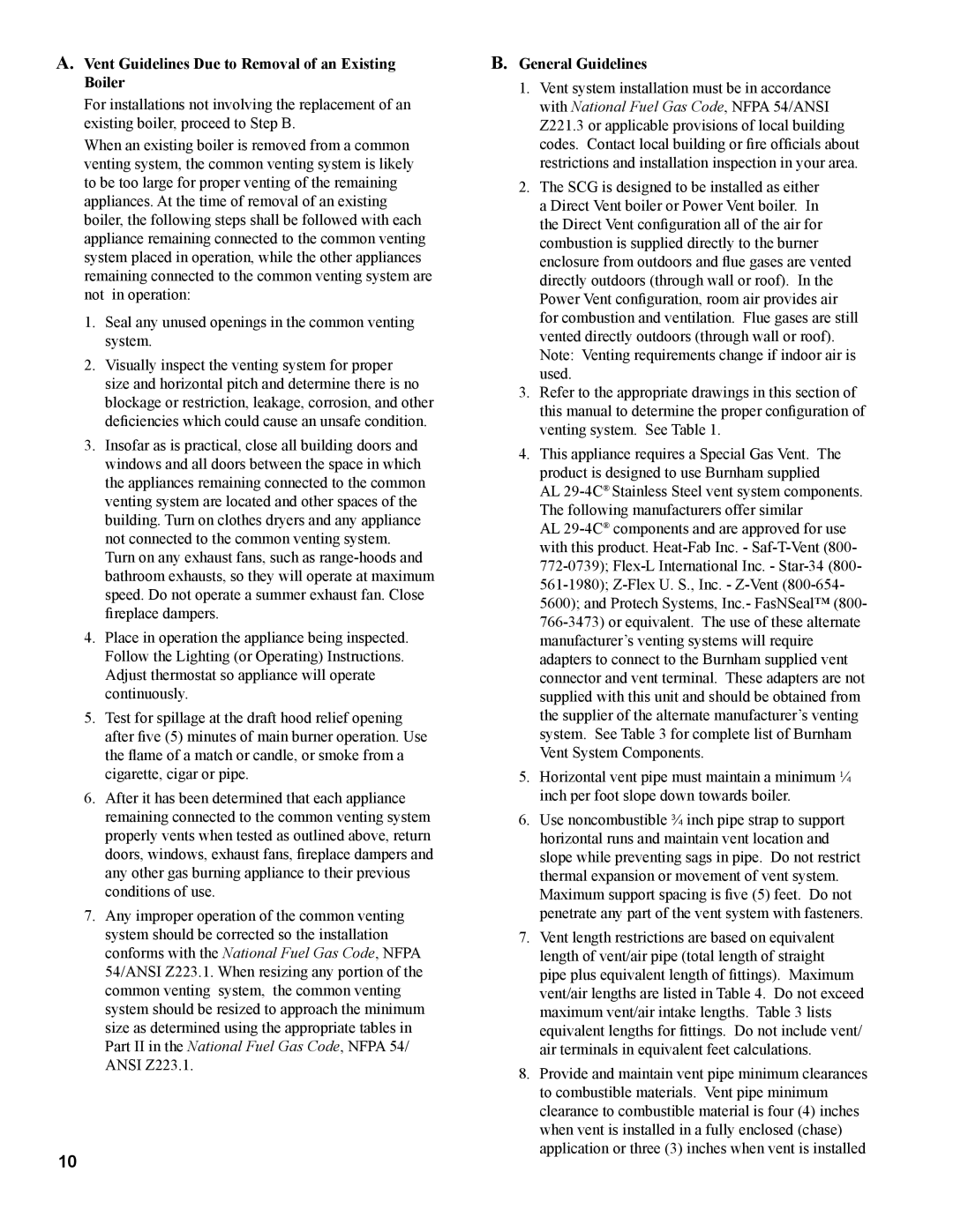 Burnham 1100-H4 manual Vent Guidelines Due to Removal of an Existing Boiler, General Guidelines 