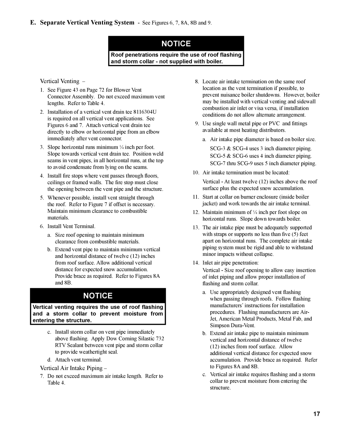 Burnham 1100-H4 manual Separate Vertical Venting System See Figures 6, 7, 8A, 8B 
