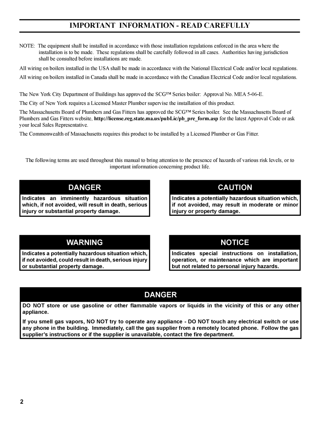 Burnham 1100-H4 manual Important Information Read Carefully 