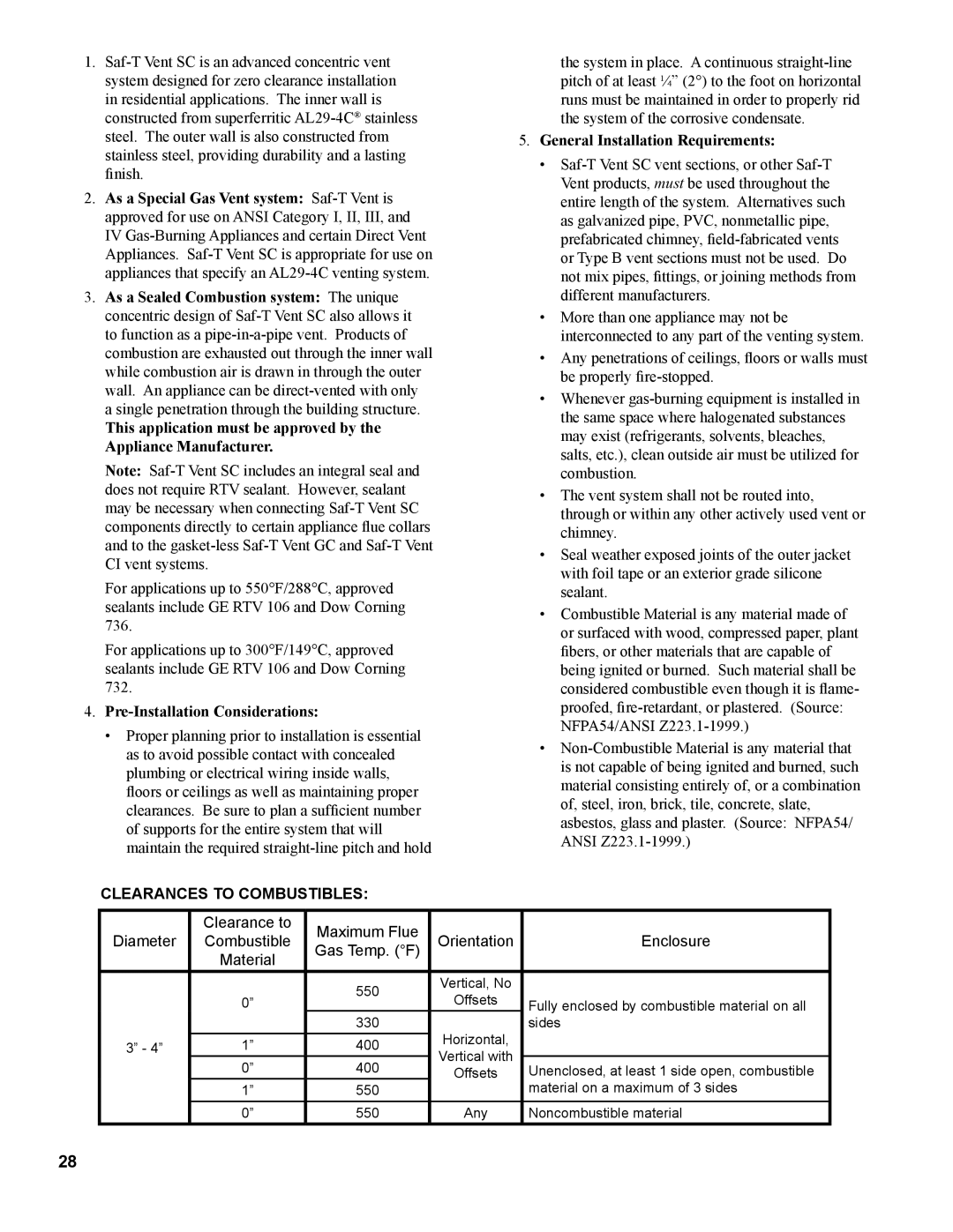 Burnham 1100-H4 manual Pre-Installation Considerations, General Installation Requirements, Clearances to Combustibles 