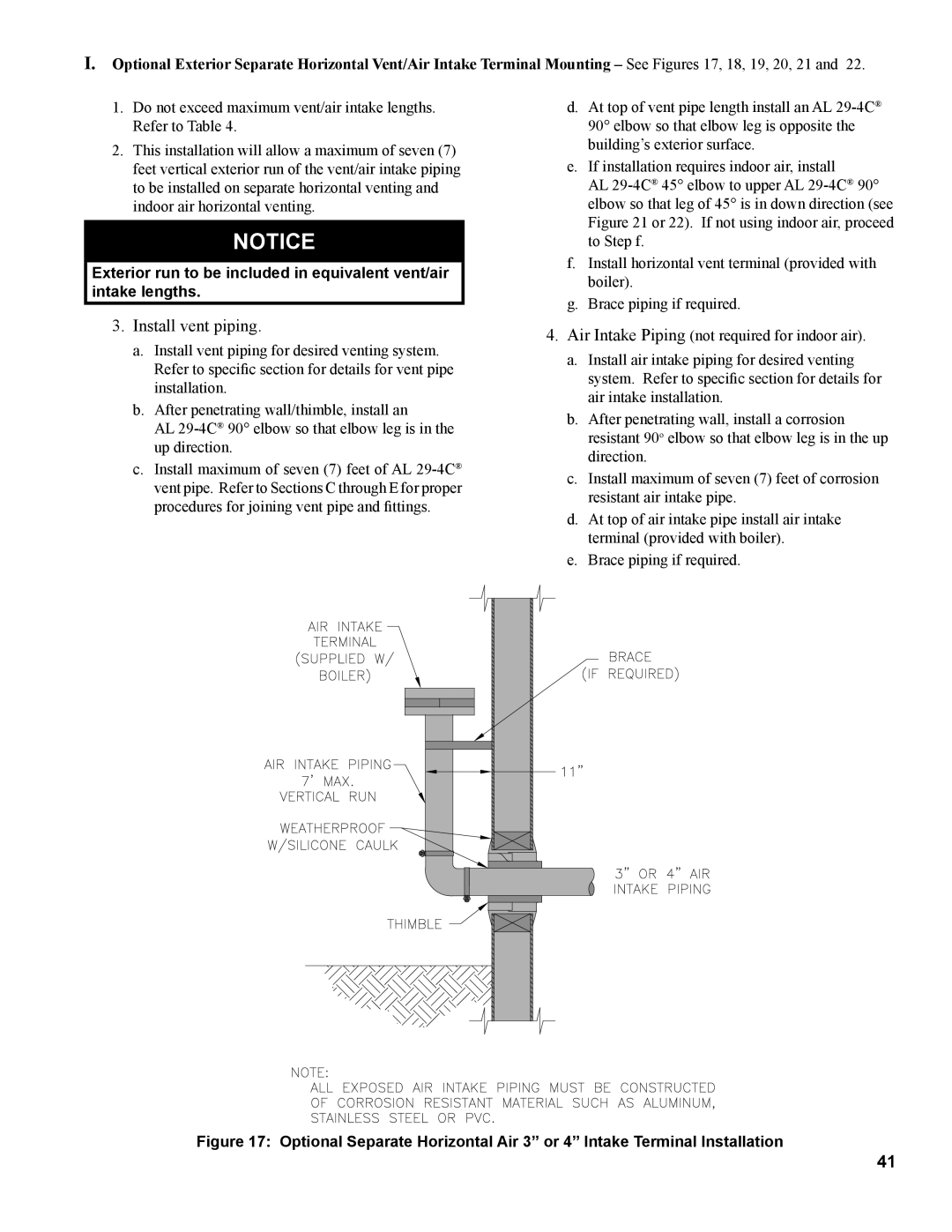 Burnham 1100-H4 manual Install vent piping 