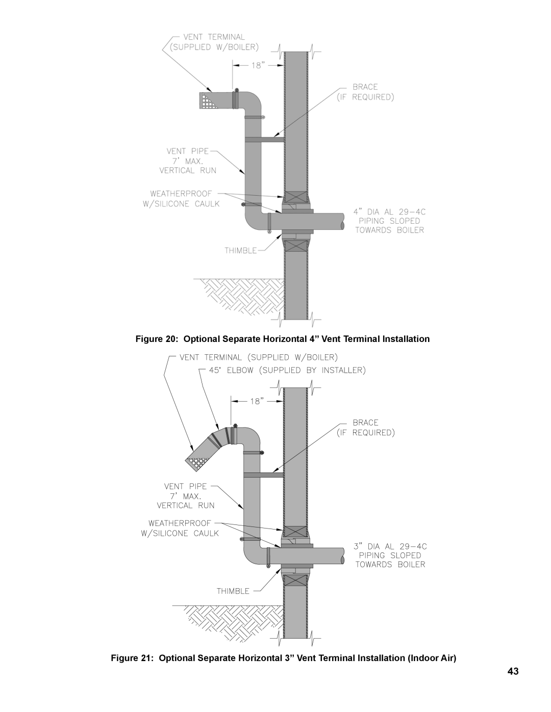 Burnham 1100-H4 manual Optional Separate Horizontal 4 Vent Terminal Installation 