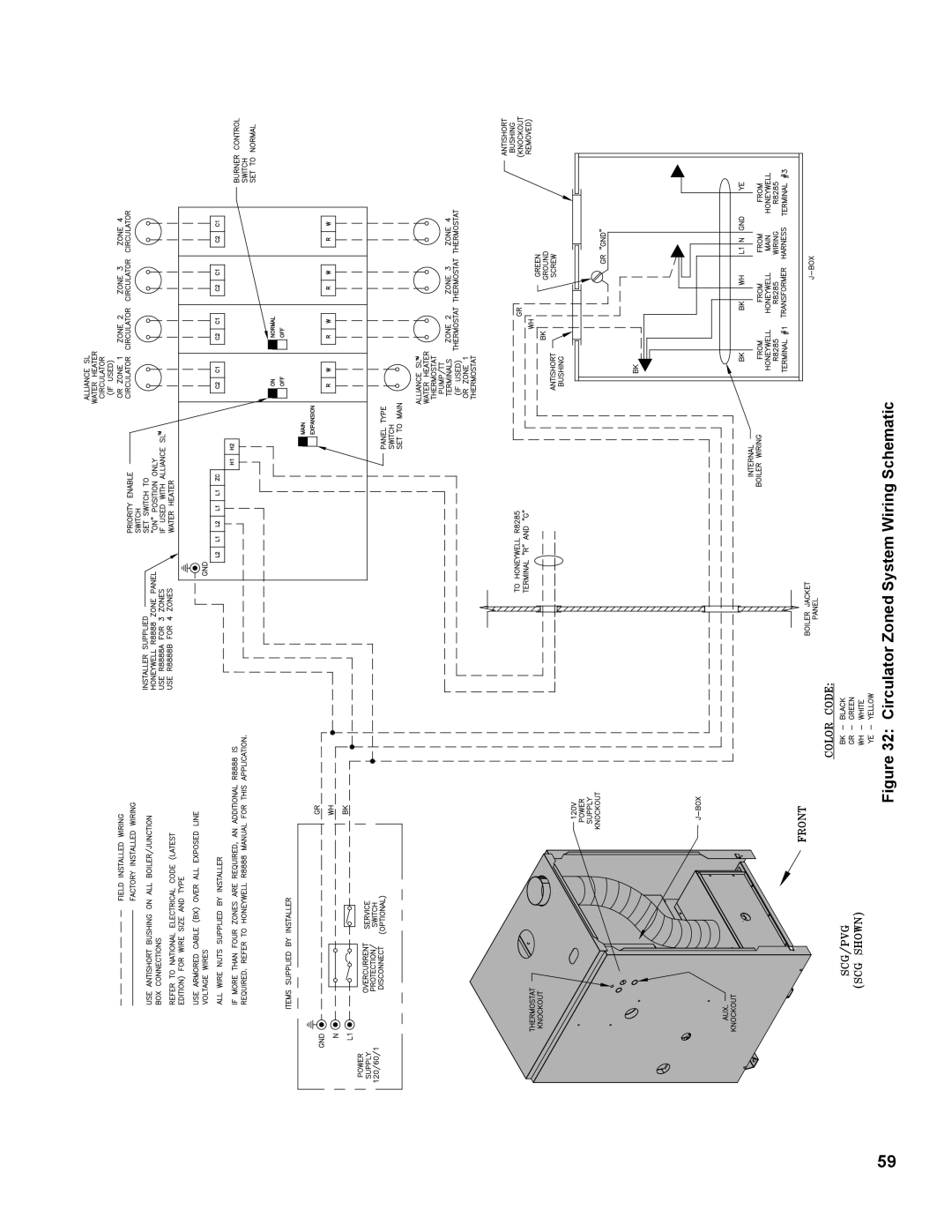 Burnham 1100-H4 manual Circulator Zoned System Wiring Schematic 