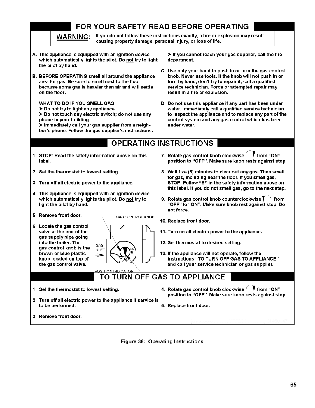 Burnham 1100-H4 manual Operating Instructions 