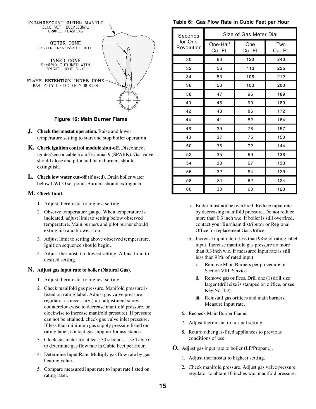 Burnham 20_PV_I manual Check limit, Adjust gas input rate to boiler Natural Gas, Gas Flow Rate in Cubic Feet per Hour 