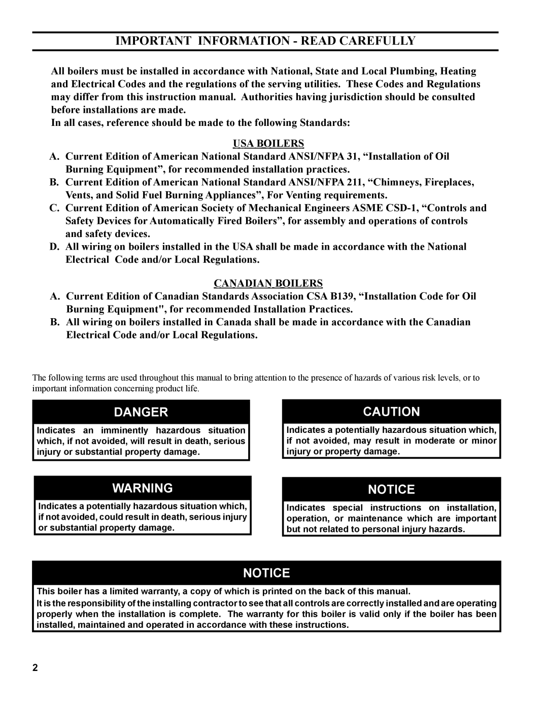 Burnham 81433101R16-1/10 manual Important Information Read Carefully 