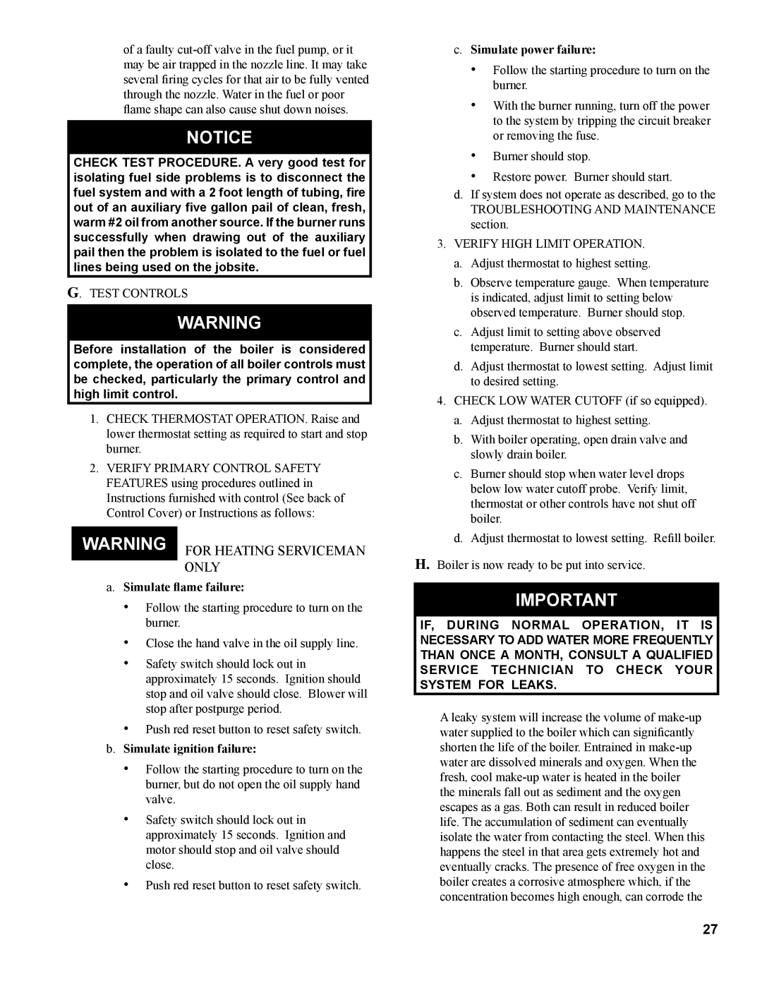 Burnham 81433101R16-1/10 manual Test Controls, Simulate flame failure, Simulate ignition failure, Simulate power failure 