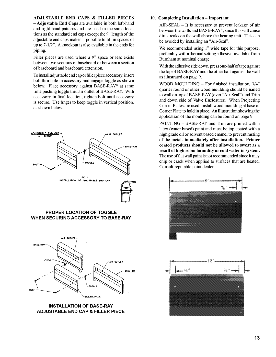 Burnham 81441001R8-3/06 installation instructions Adjustable END Caps & Filler Pieces, Completing Installation Important 