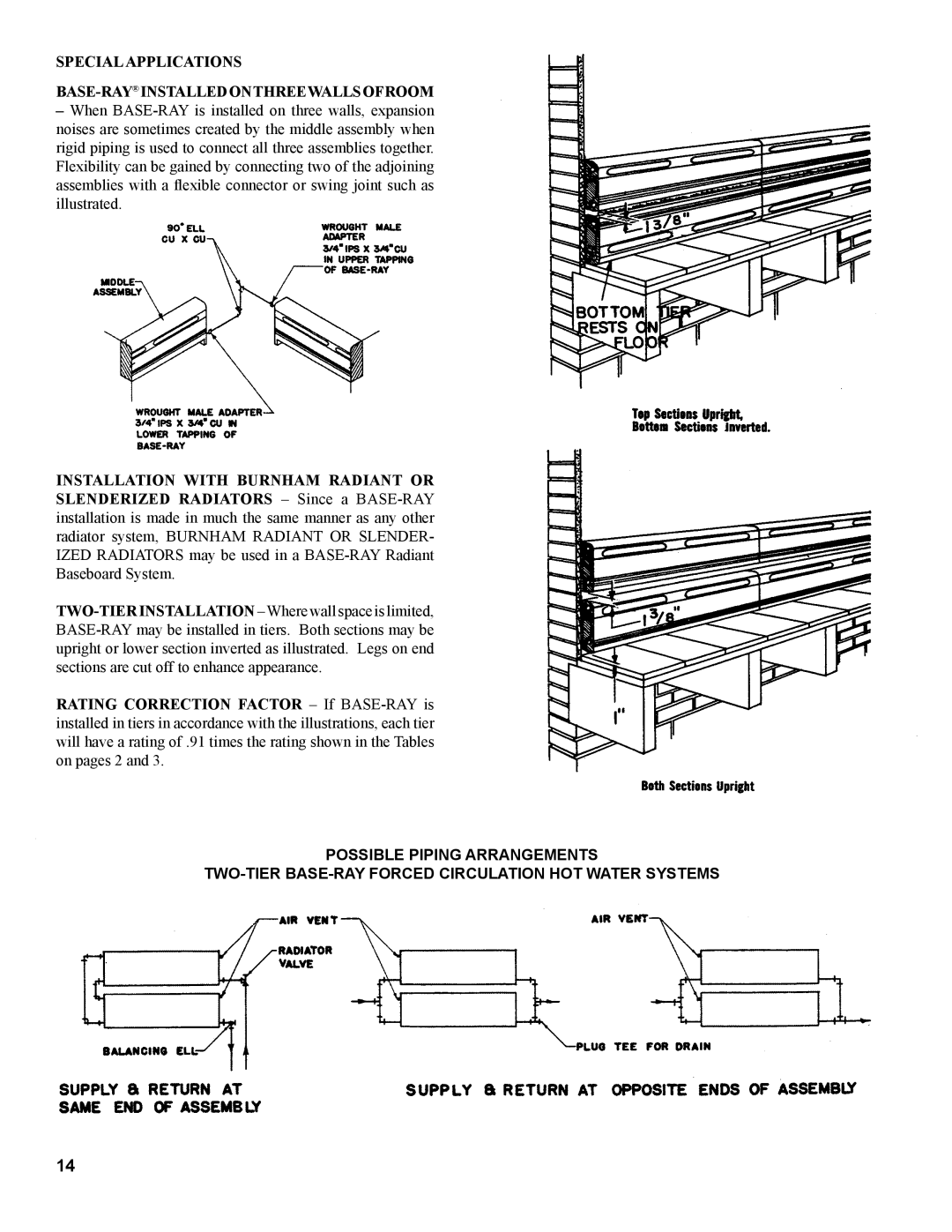 Burnham 81441001R8-3/06 installation instructions Special Applications BASE-RAYINSTALLEDONTHREEWALLSOFROOM 