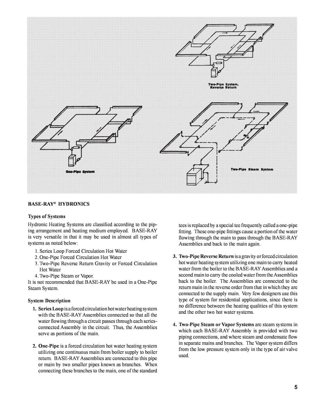 Burnham 81441001R8-3/06 installation instructions BASE-RAY HYDRONICS Types of Systems, System Description 
