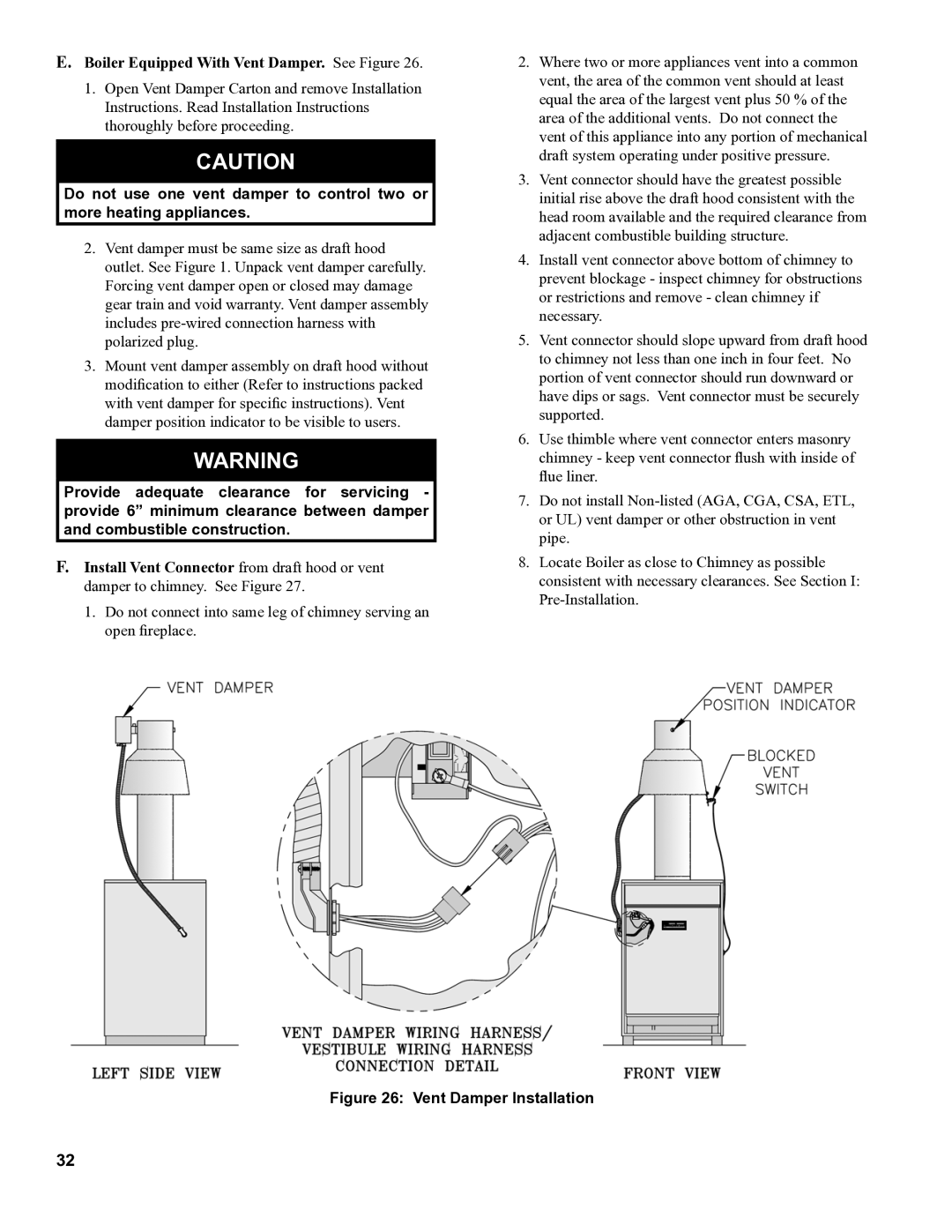 Burnham 8H manual Boiler Equipped With Vent Damper. See Figure, Vent Damper Installation 