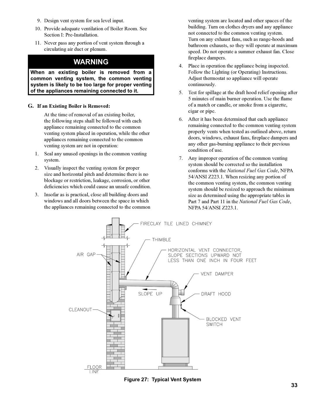 Burnham 8H manual If an Existing Boiler is Removed, Typical Vent System 