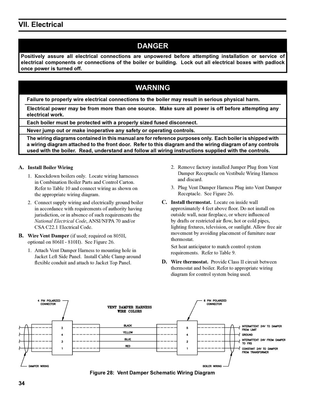 Burnham 8H manual VII. Electrical, Install Boiler Wiring 