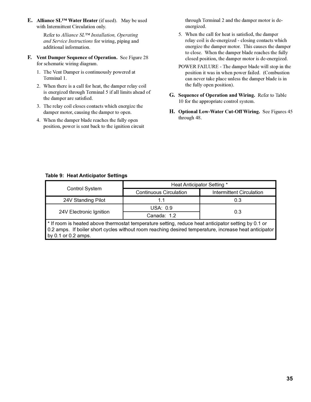 Burnham 8H manual Heat Anticipator Settings 