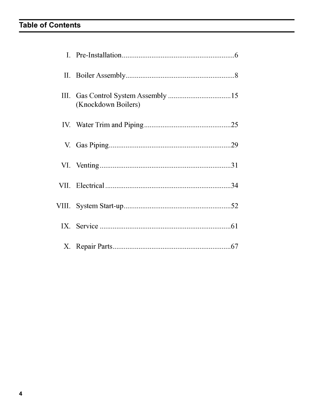 Burnham 8H manual Table of Contents 