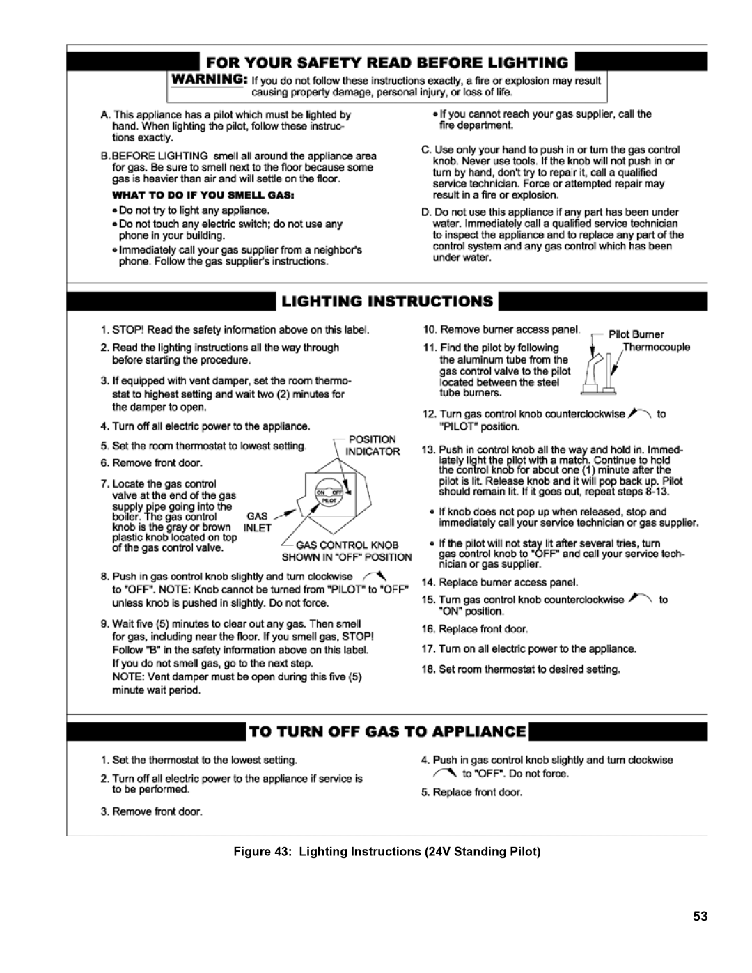 Burnham 8H manual Lighting Instructions 24V Standing Pilot 