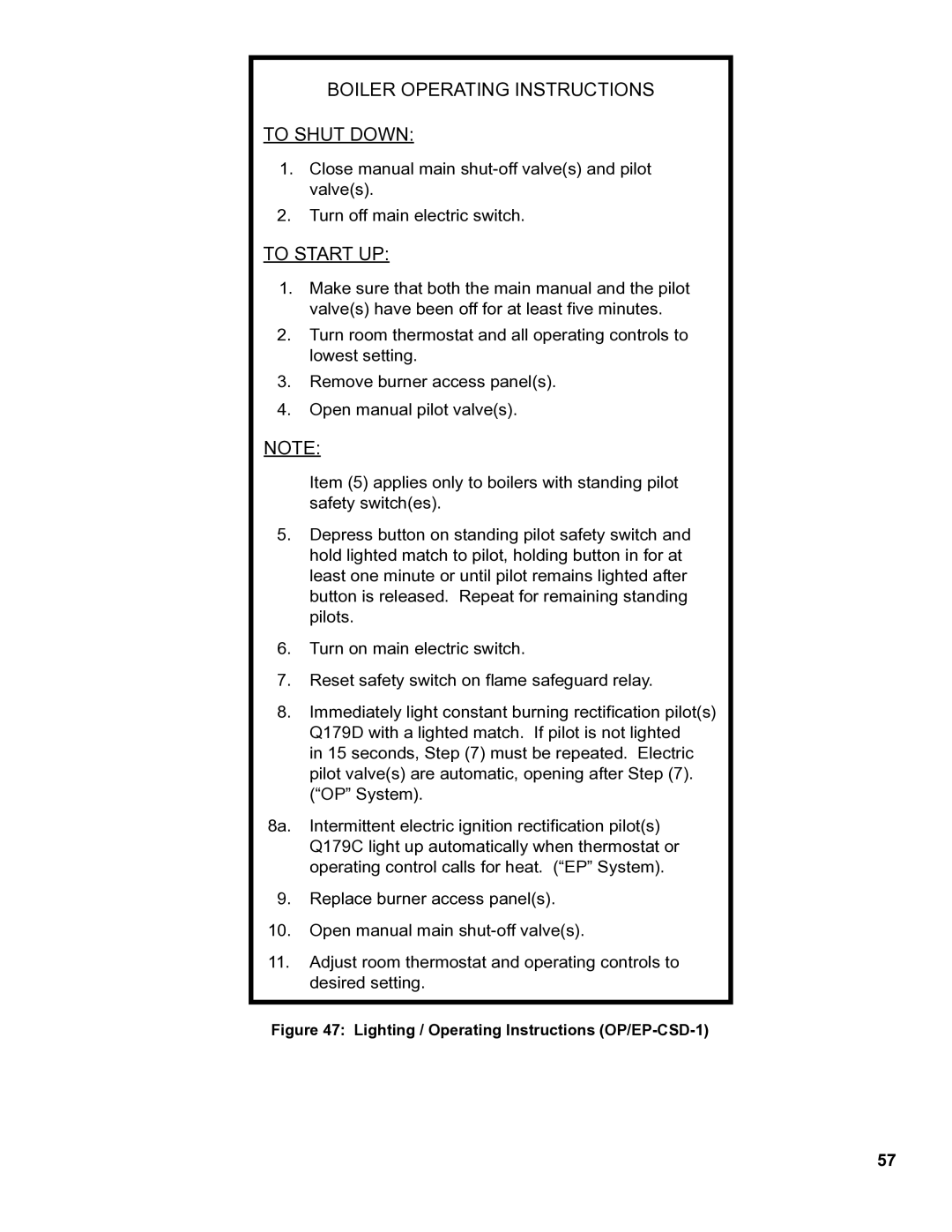 Burnham 8H manual Boiler Operating Instructions To Shut Down 