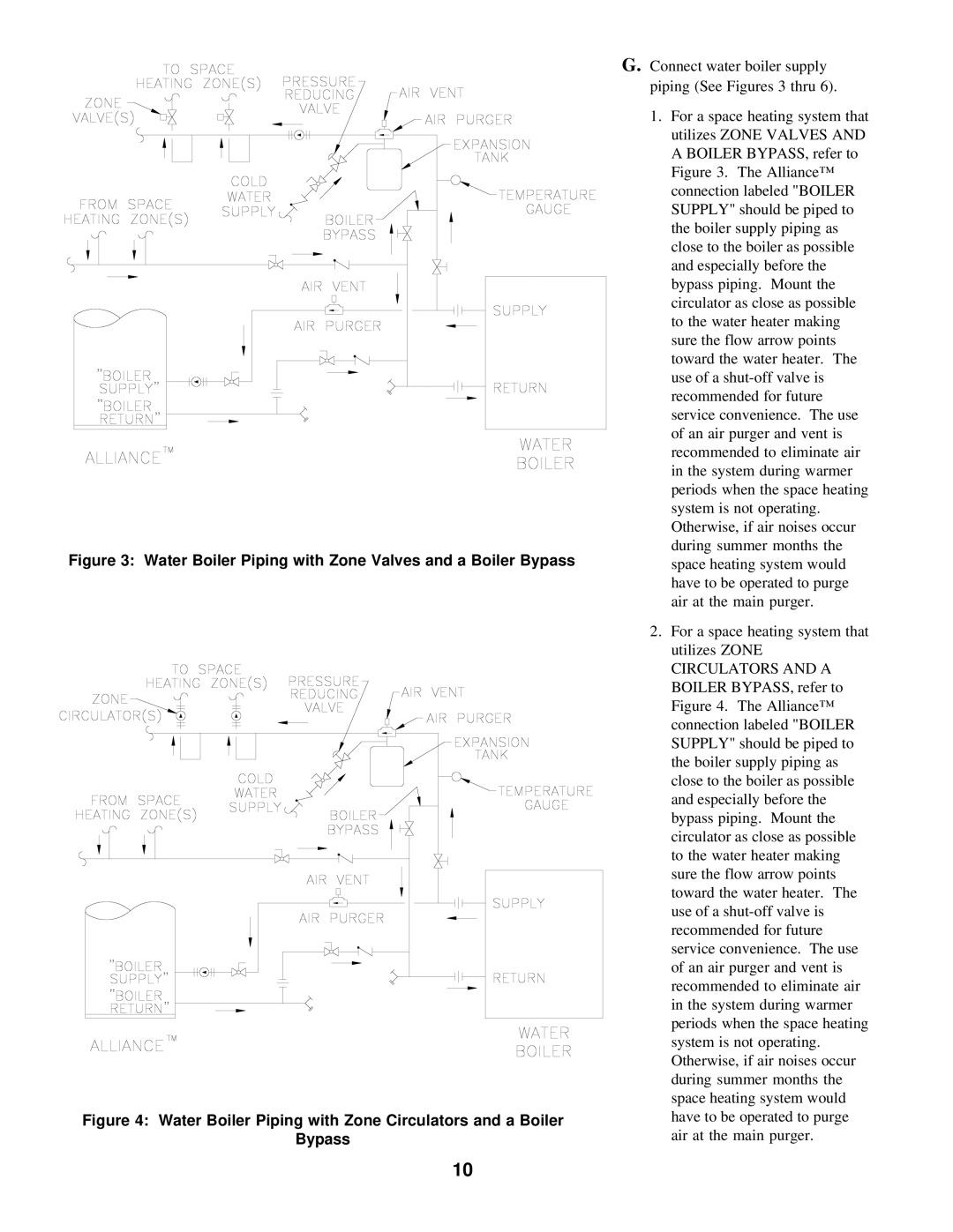 Burnham 79A, AL-26A, 53A, 40A manual Water Boiler Piping with Zone Valves and a Boiler Bypass 