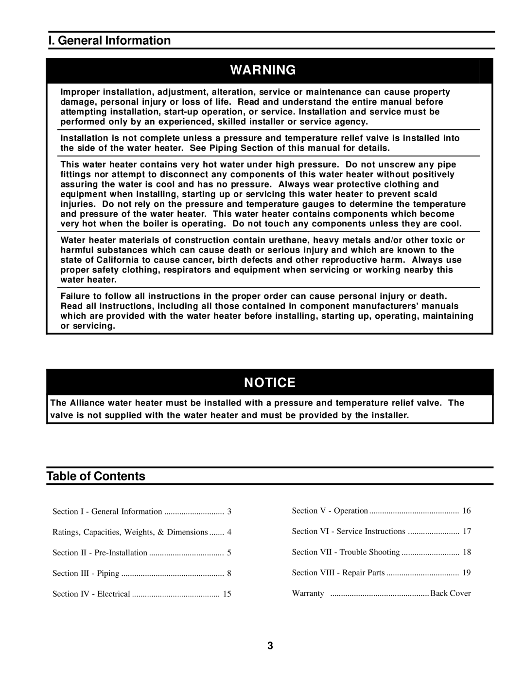 Burnham 40A, AL-26A, 53A, 79A manual General Information, Table of Contents 