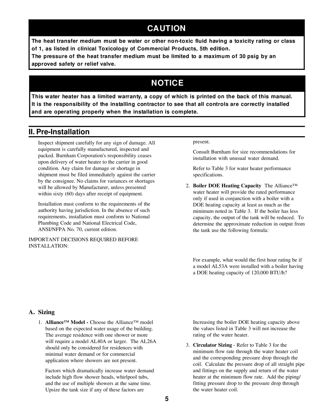 Burnham 53A, AL-26A, 79A, 40A manual II. Pre-Installation, Important Decisions Required Before Installation 