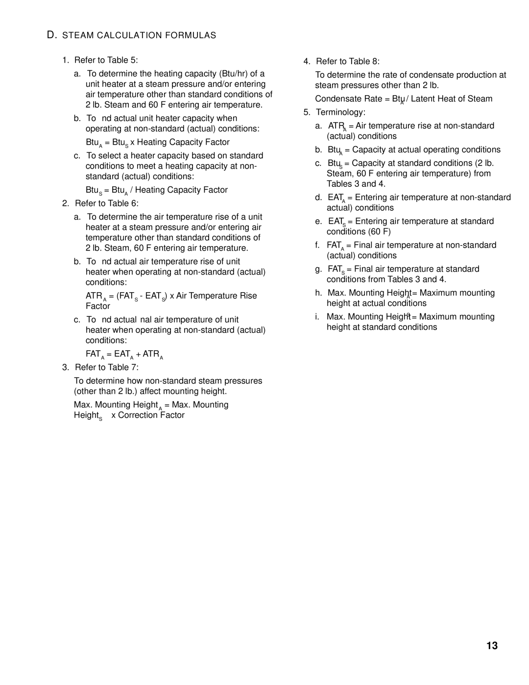 Burnham BV, BH manual Steam Calculation Formulas, Fata = Eata + Atra 