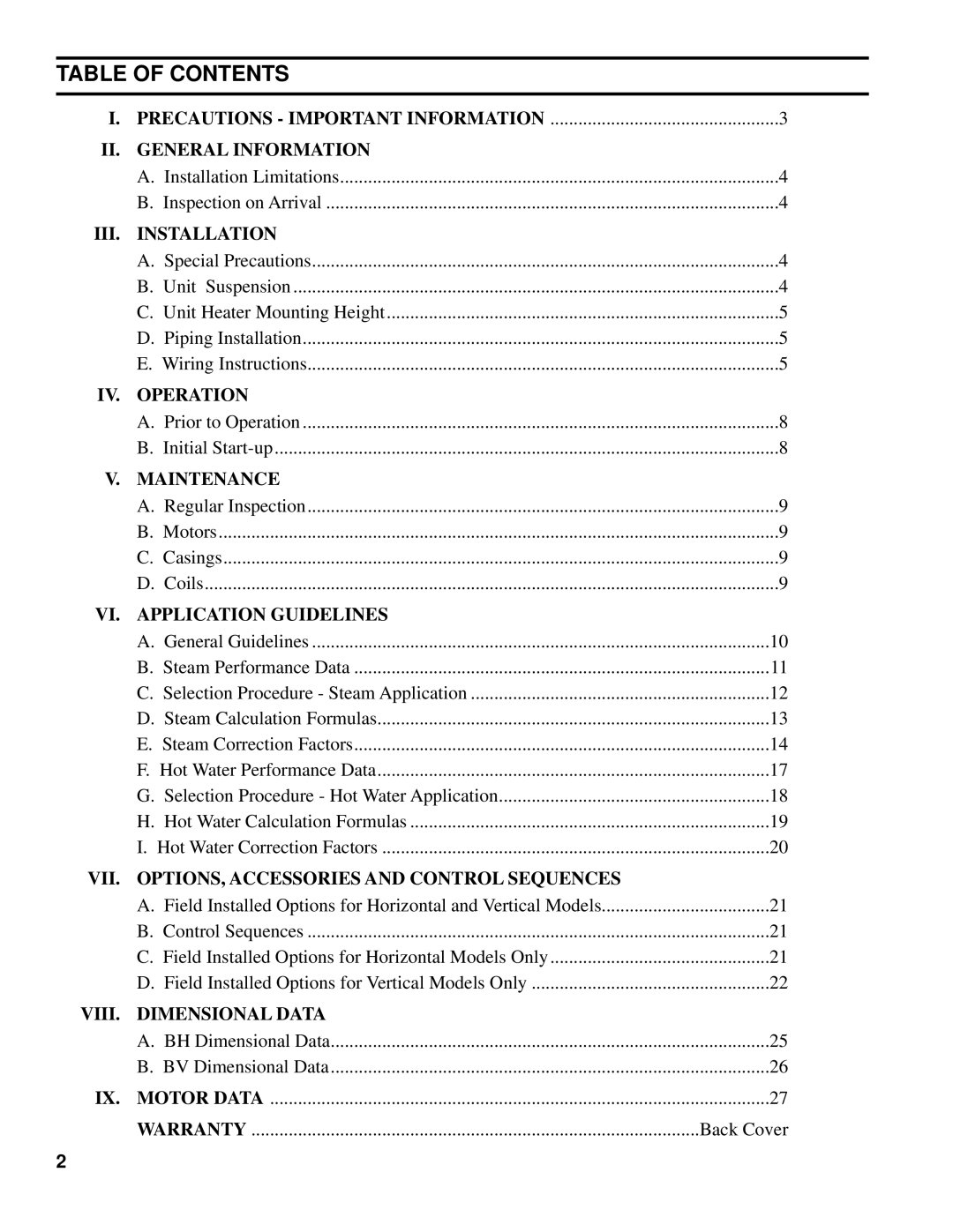 Burnham BH, BV manual Table of Contents 