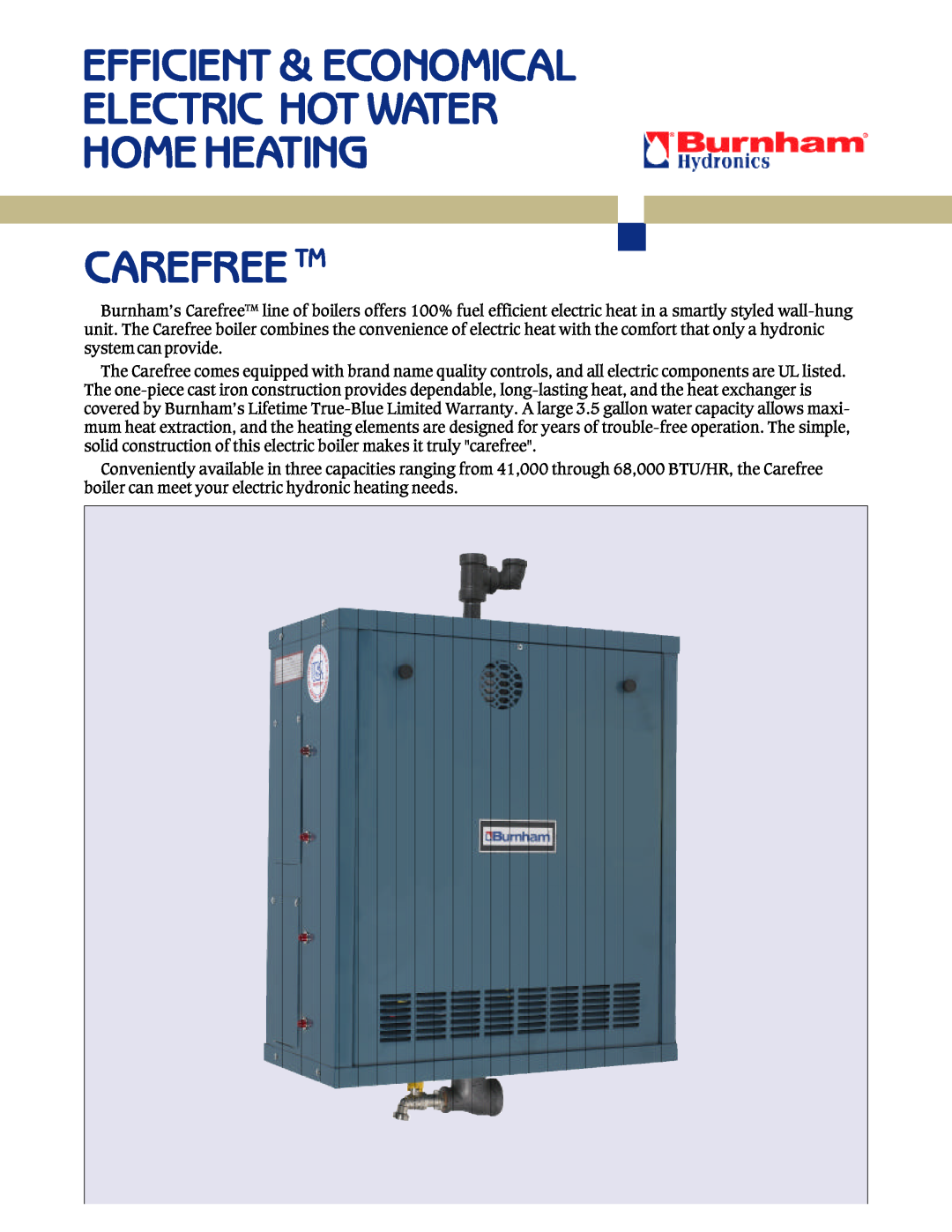 Burnham DOE warranty Efficient & Economical Electric Hot Water Home Heating Carefree Tm 
