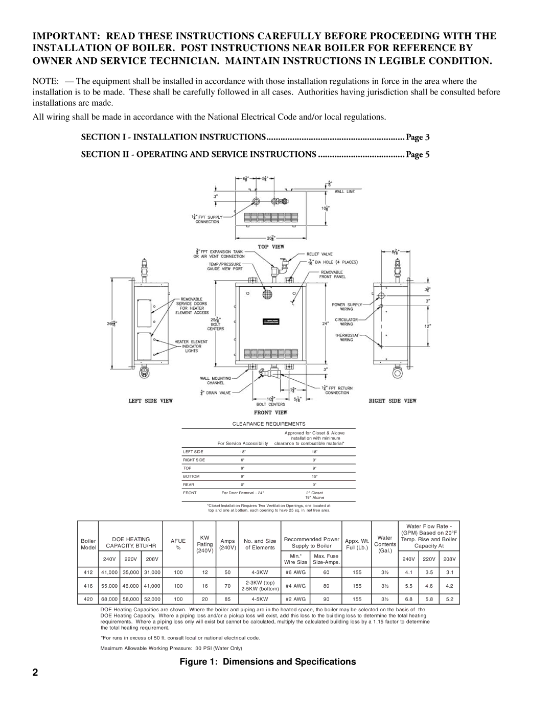 Burnham E4 manual Dimensions and Speciﬁcations 