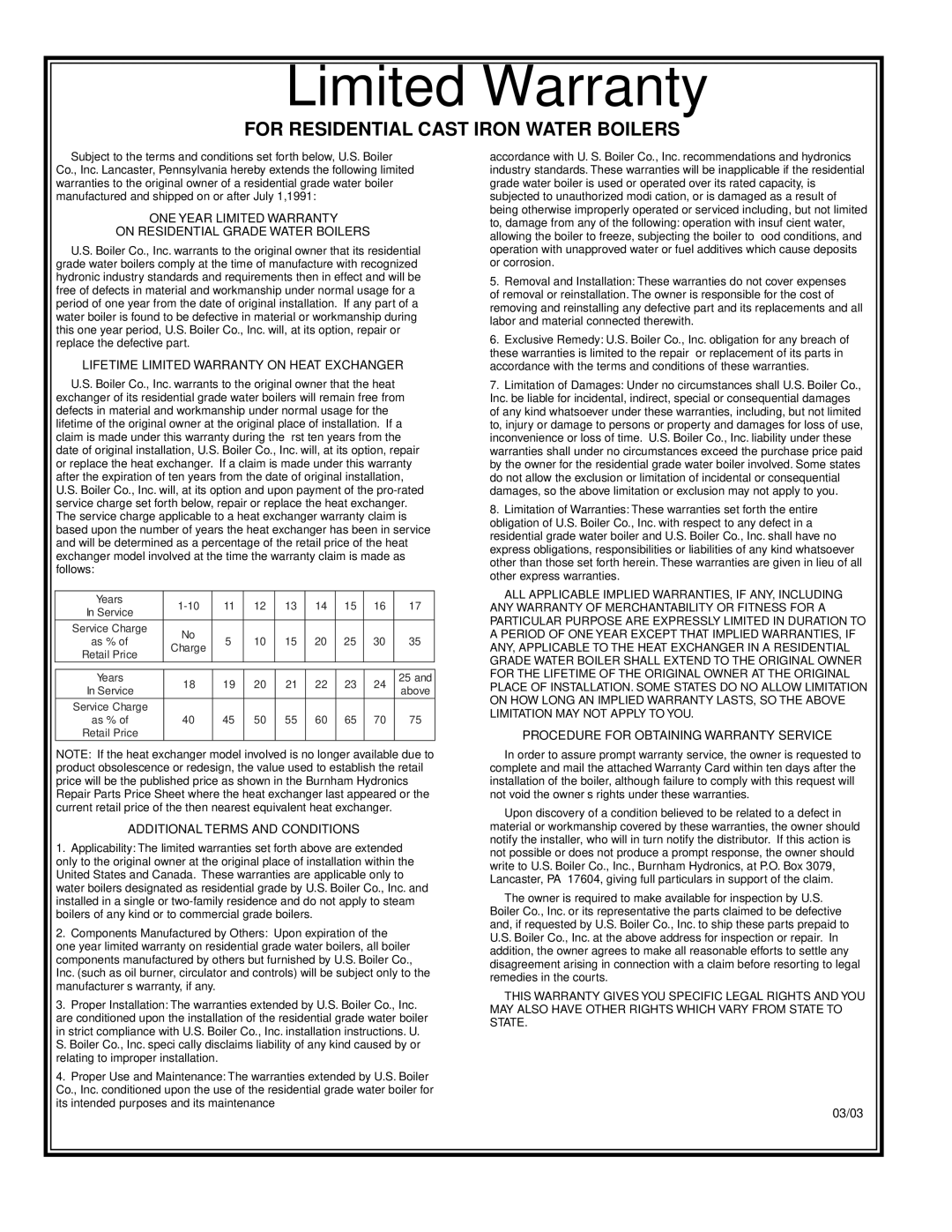 Burnham E4 manual Limited Warranty 