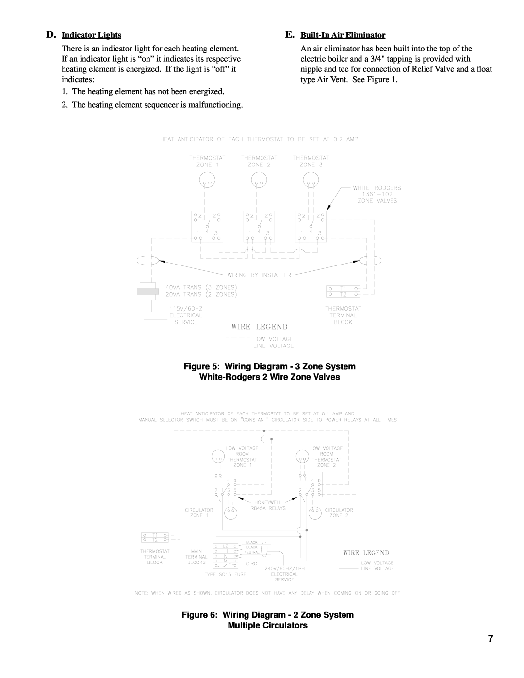 Burnham E4 manual Wiring Diagram - 3 Zone System, White-Rodgers 2 Wire Zone Valves, D. Indicator Lights 