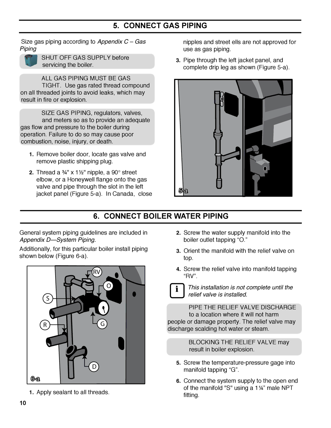 Burnham ES2 manual Connect Gas Piping, Connect Boiler Water Piping 