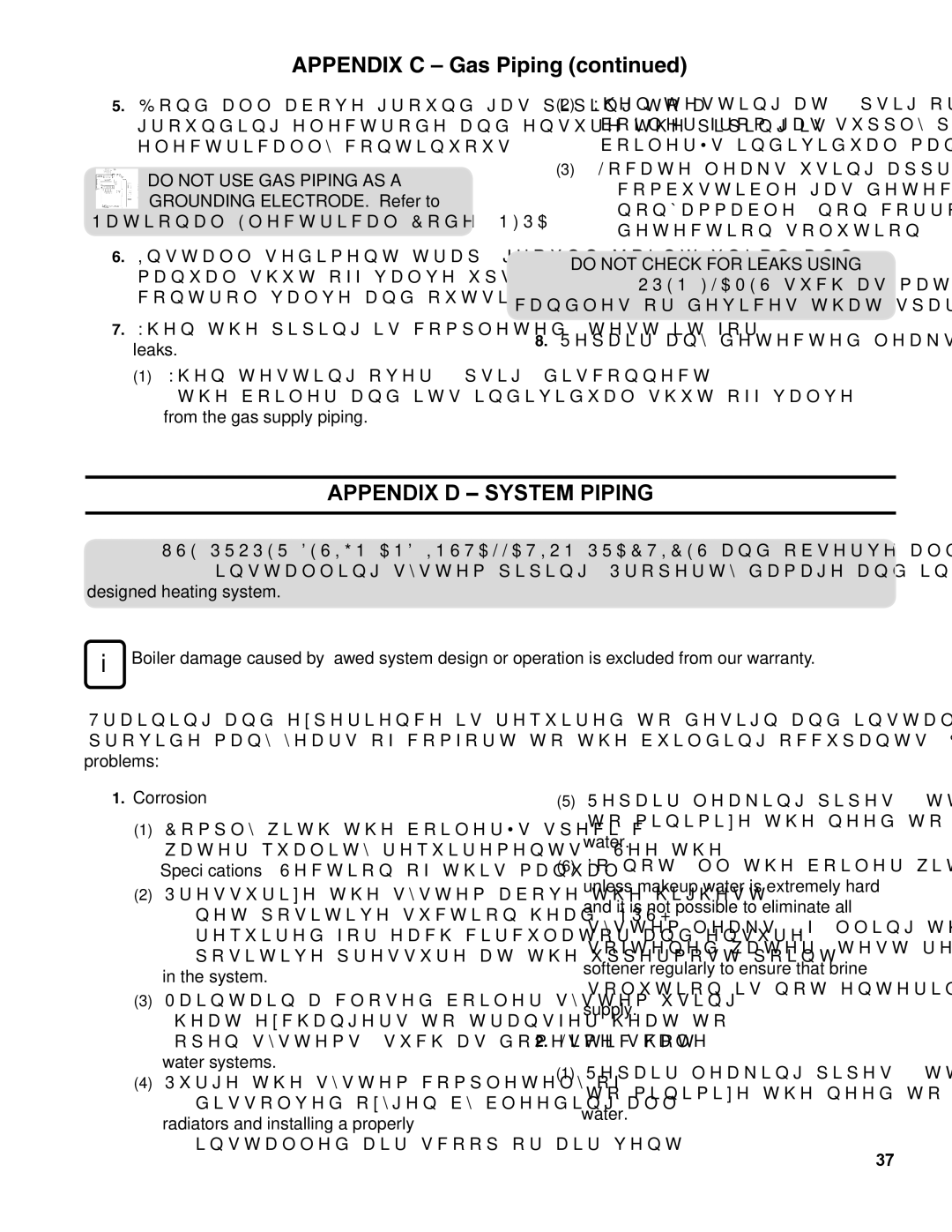 Burnham ES2 manual Appendix C Gas Piping, Appendix D System Piping 