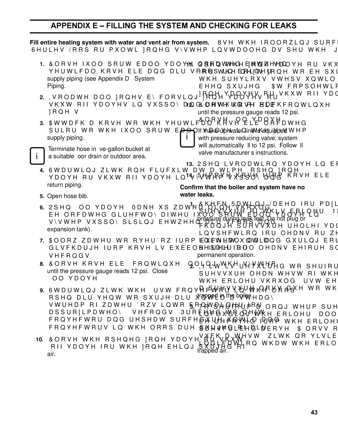 Burnham ES2 Appendix E Filling the System and Checking for Leaks, Confirm that the boiler and system have no water leaks 