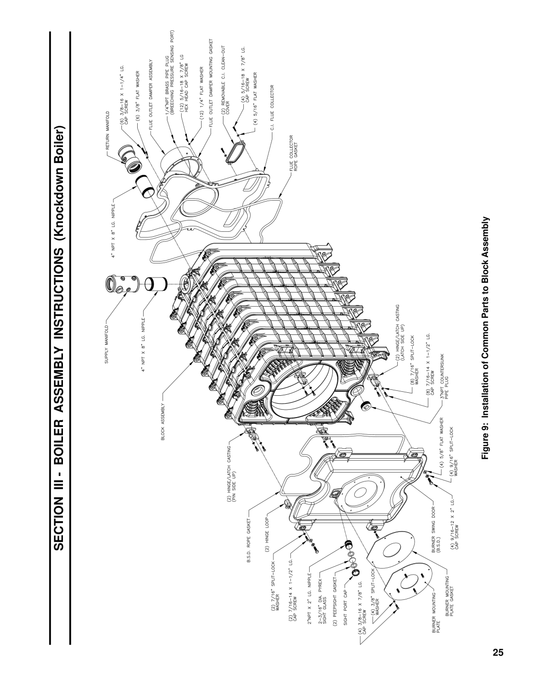 Burnham FM01FD00B manual Section III Boiler Assembly Instructions Knockdown Boiler 