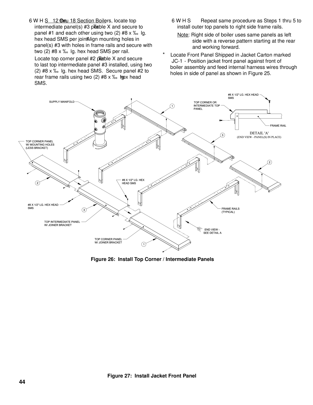 Burnham FM01FD00B manual Install Top Corner / Intermediate Panels 