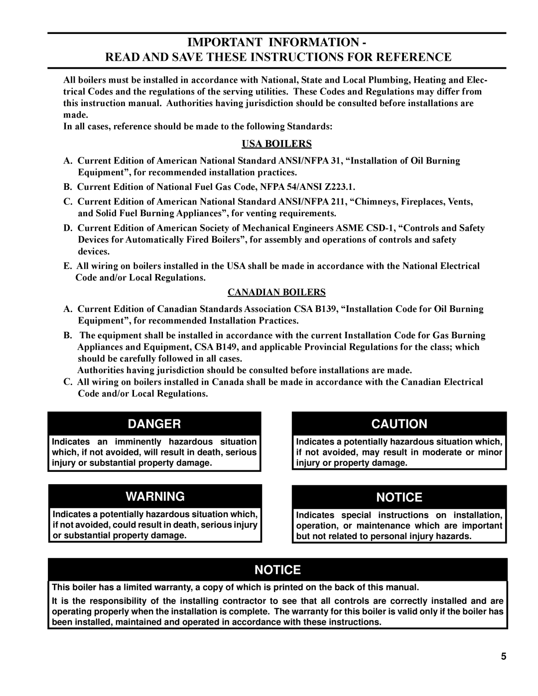 Burnham FM01FD00B manual Important Information 