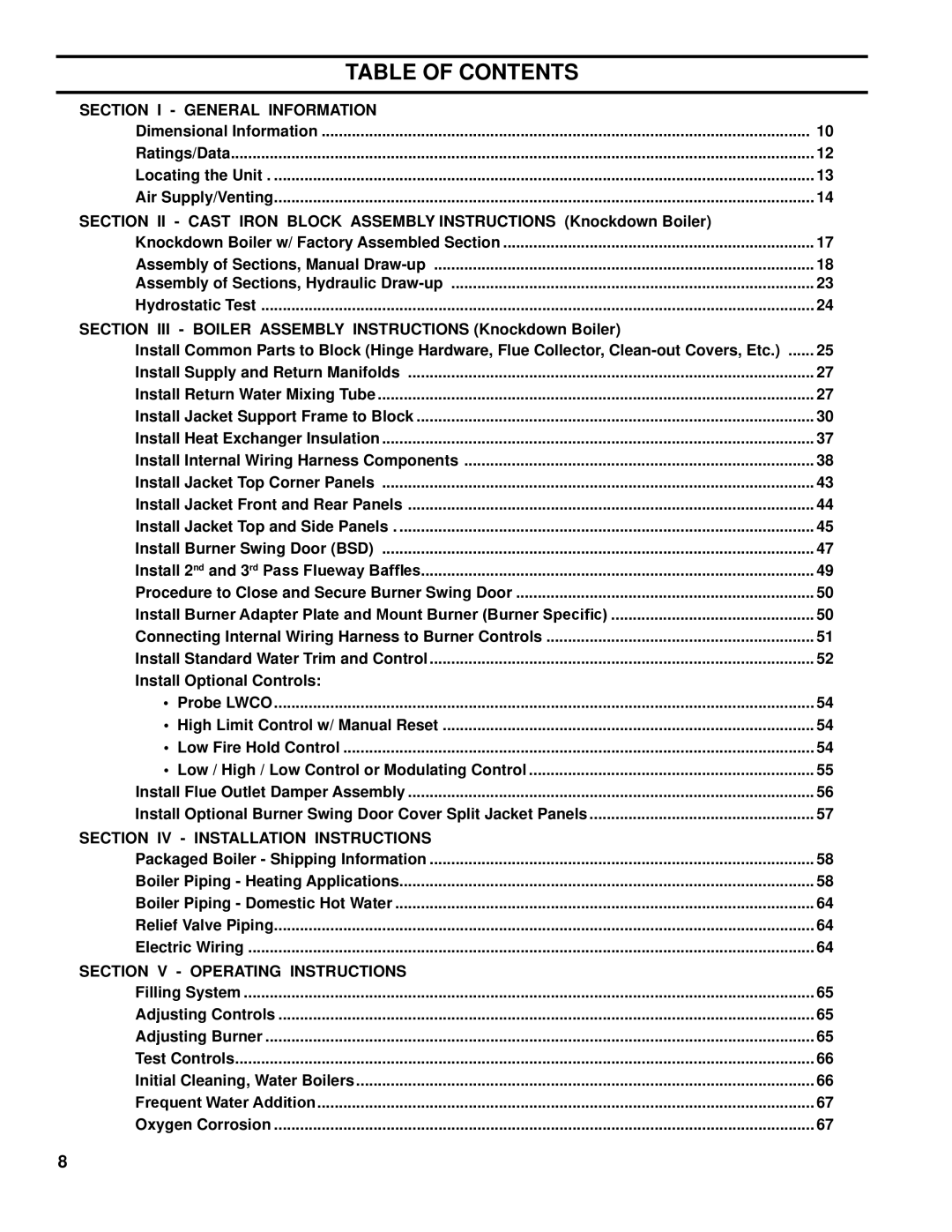 Burnham FM01FD00B manual Table of Contents 
