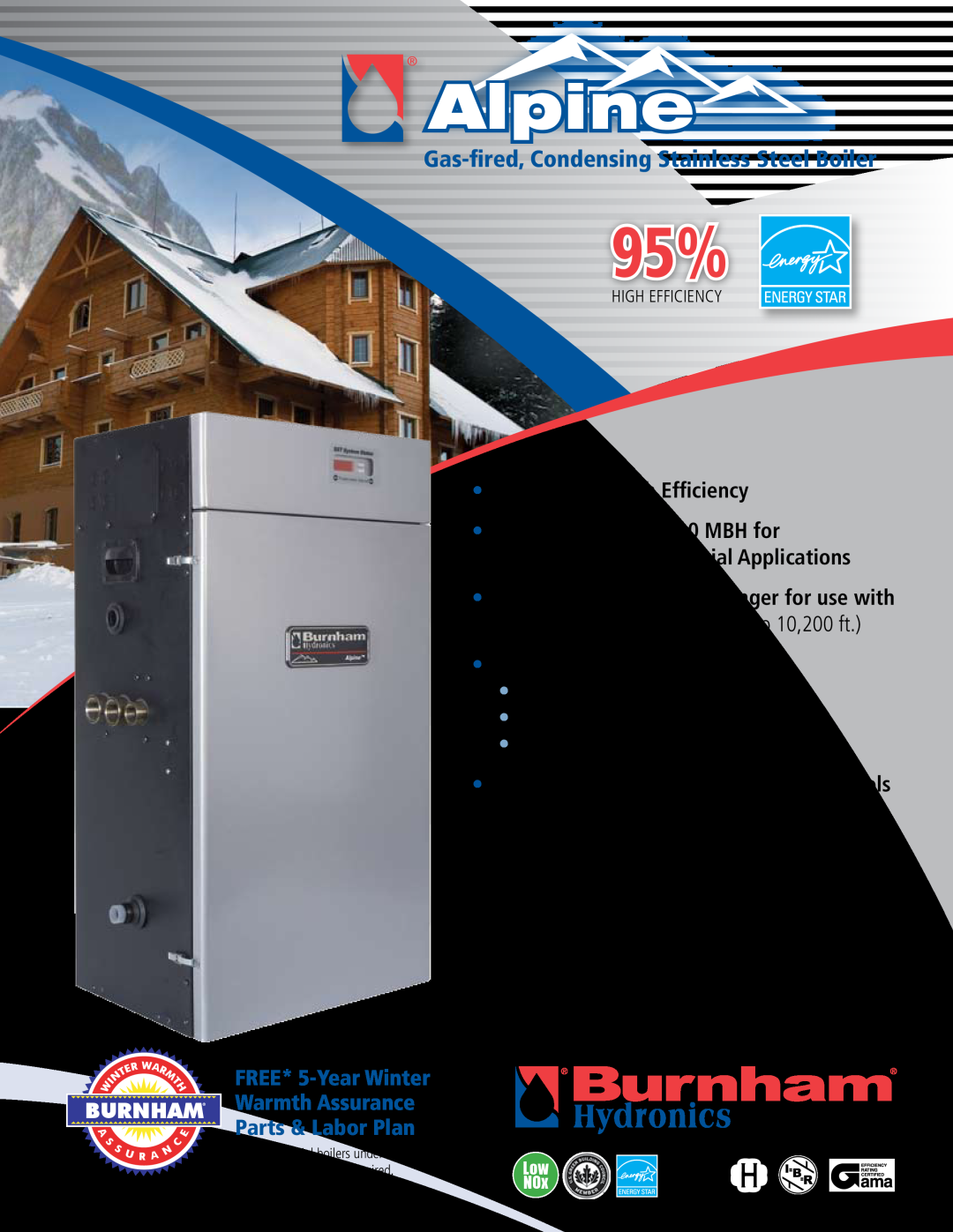 Burnham Gas-Fired manual Burnham, Alpine, Gas-fired, Condensing Stainless Steel Boiler, 95% AFUE - High Efficiency 