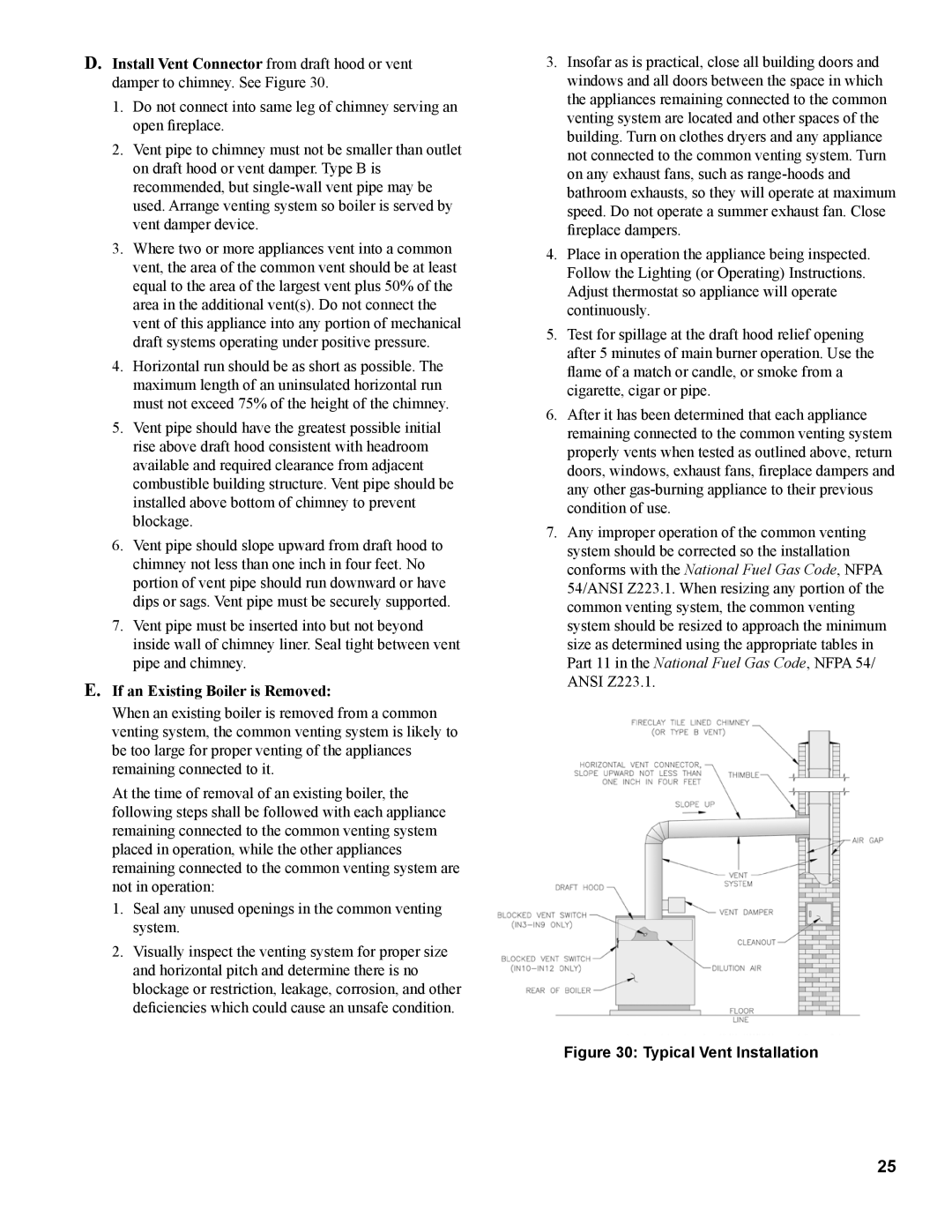 Burnham IN10 manual If an Existing Boiler is Removed, Typical Vent Installation 