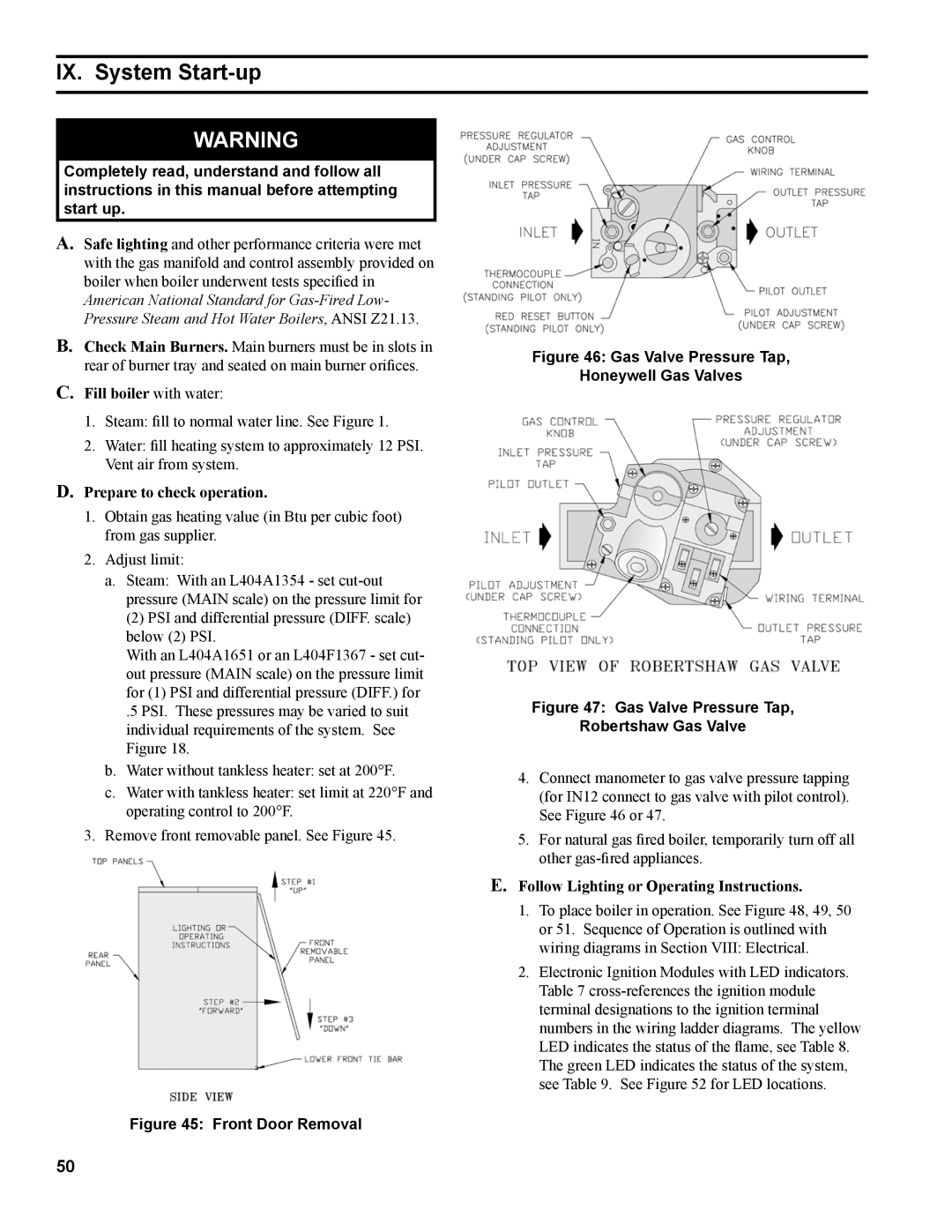 Burnham IN10 manual IX. System Start-up, Fill boiler with water, Prepare to check operation 