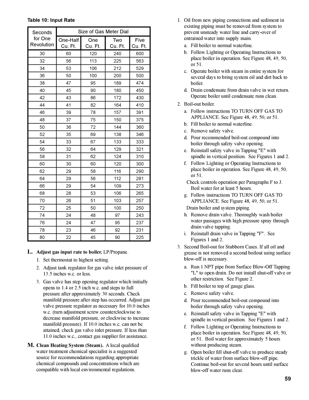 Burnham IN10 manual Input Rate, Adjust gas input rate to boiler. LP/Propane 