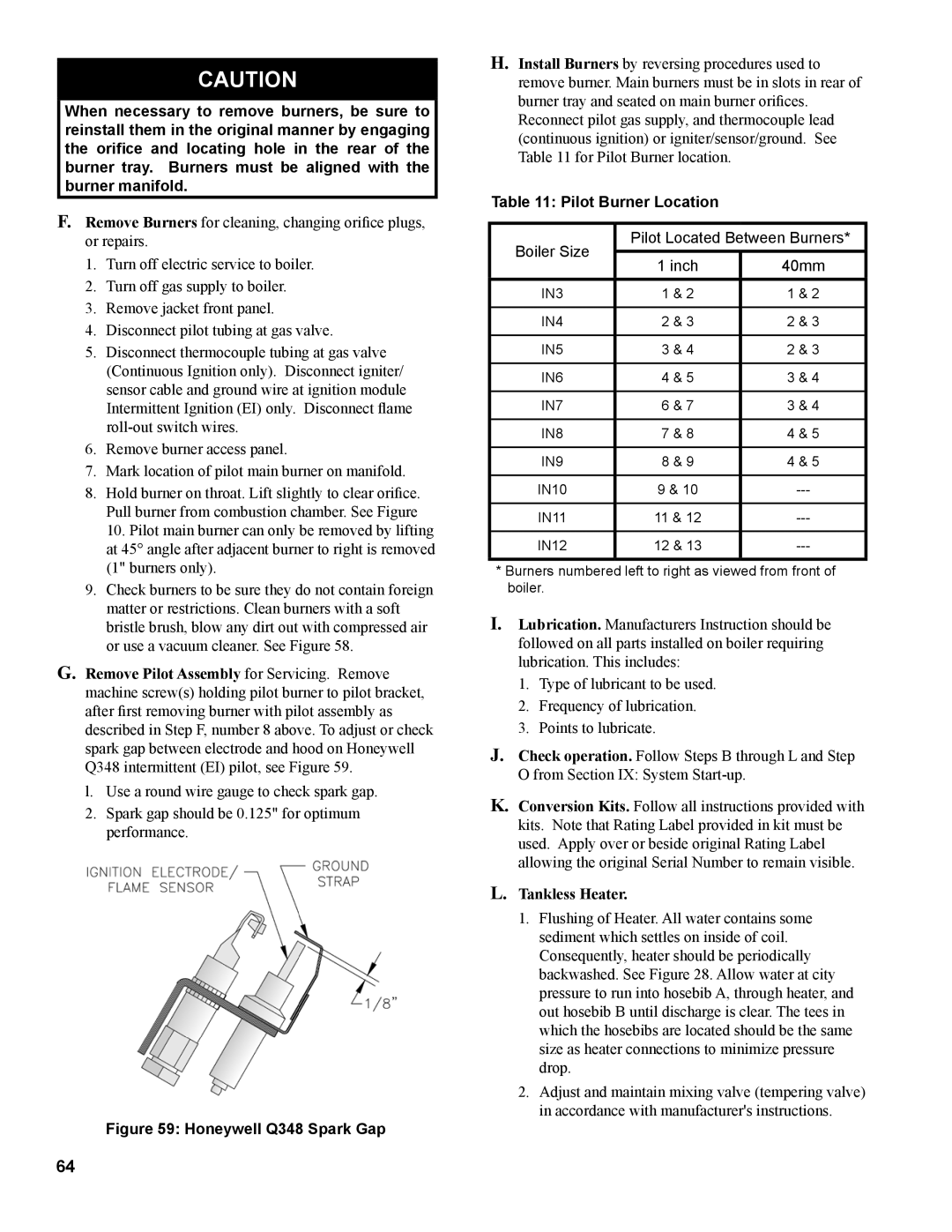 Burnham IN10 manual Pilot Burner Location, Tankless Heater 