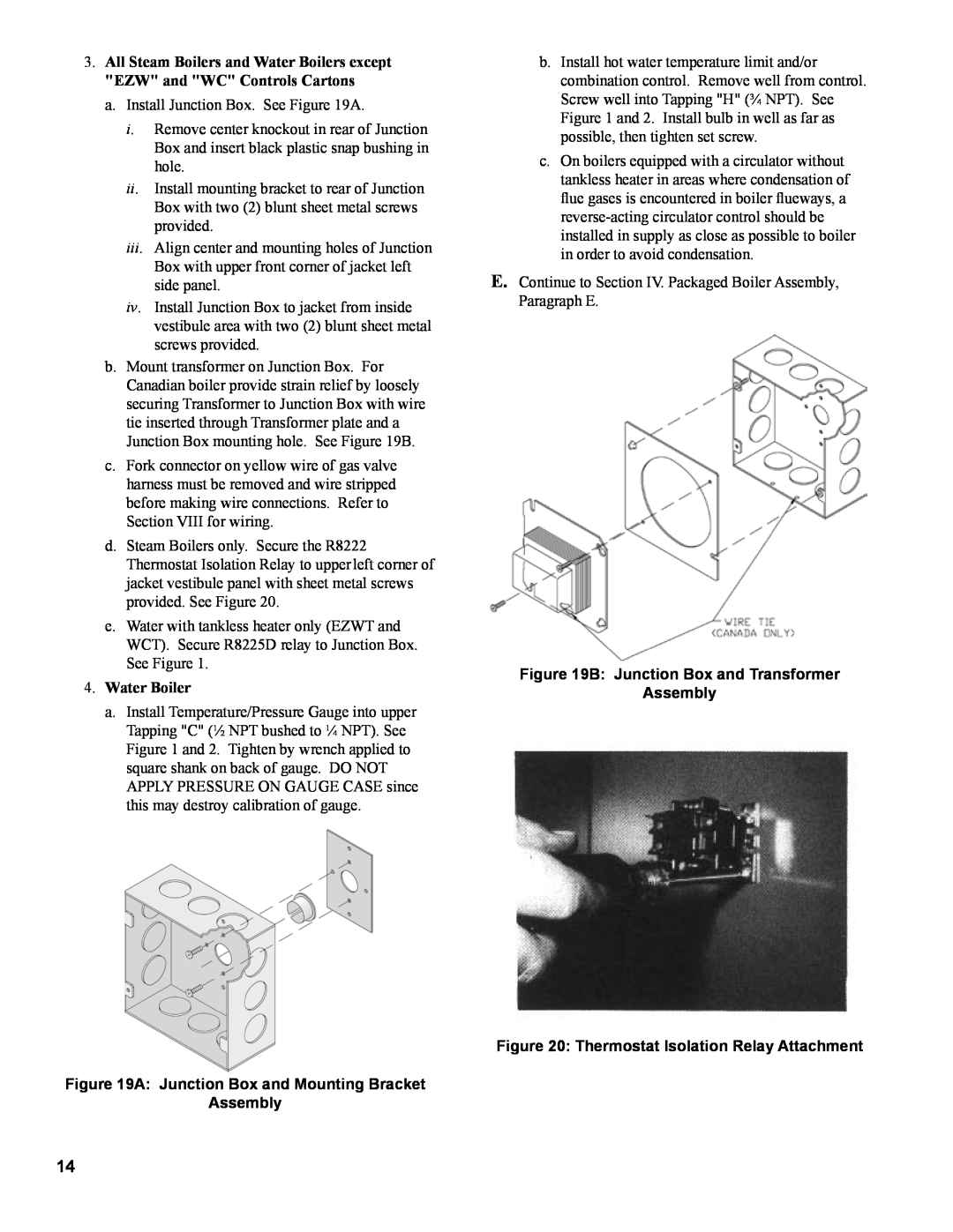 Burnham IN10 manual Water Boiler, A Junction Box and Mounting Bracket Assembly, B Junction Box and Transformer Assembly 