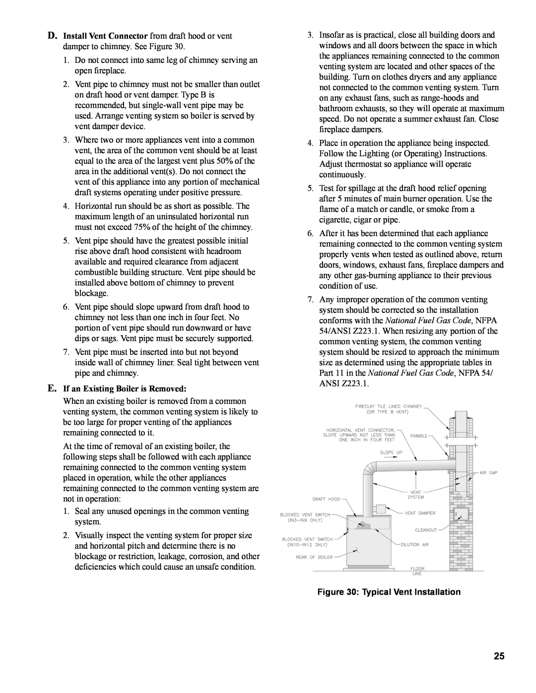 Burnham IN10 manual E. If an Existing Boiler is Removed, Typical Vent Installation 