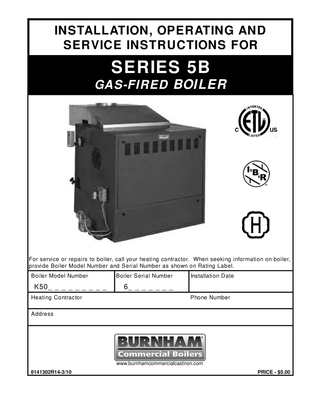 Burnham K50 manual Series 5B 